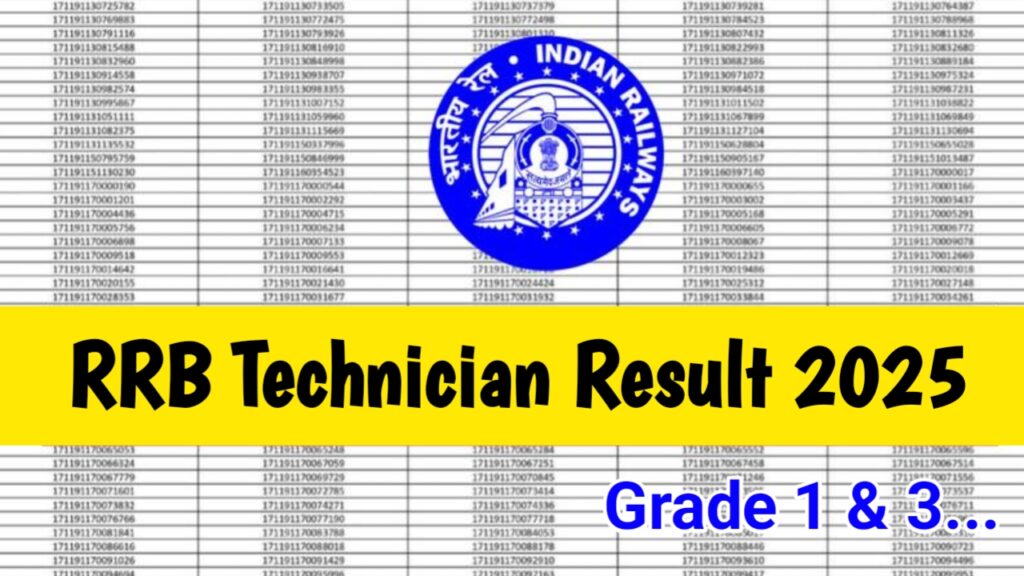 RRB Technician Result 2025, Check Grade 1& Grade 3, Cut off Marks & Score Card @rrbcdg.gov.in